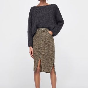 ZARA Denim Animal Print Midi Skirt